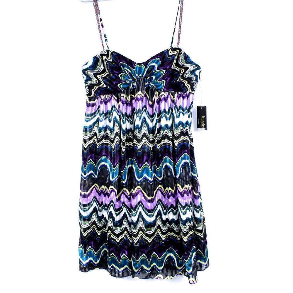 Laundry by Shelli Segal $245 Iris Multi Colored Sun Dress 6 NWT Cruise 100%Silk